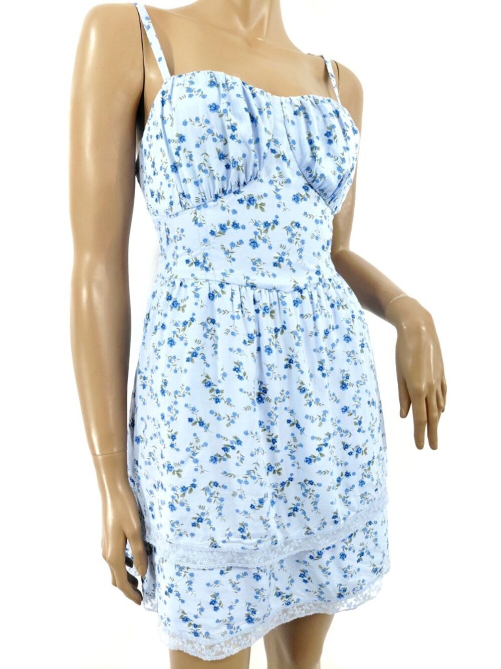 HOLLISTER Dress Spaghetti Strap High Waist Gathered Cup Floral Mini Sun Dress M